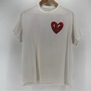 Keith Haring T-Shirt Mens Medium  Short Sleeve Crew Neck Graphic White Red Heart